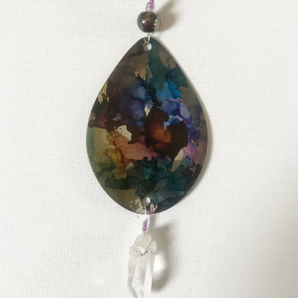 Vintage Antique Large Fishing Lure Necklace Quartz Crystal Rainbow Painted Boho